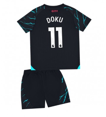 Manchester City Jeremy Doku #11 Kolmas Pelipaita Lasten 2023-24 Lyhyet Hihat (+ Lyhyet housut)